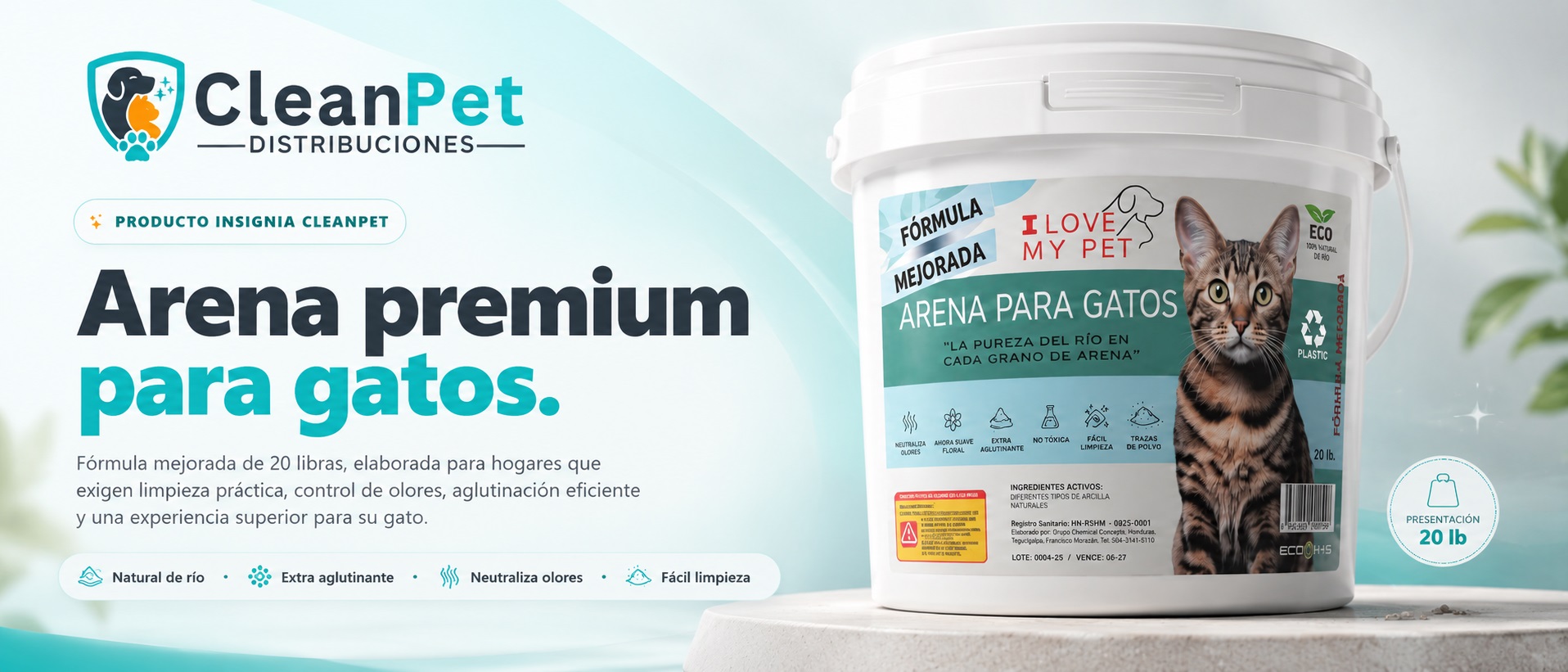 CleanPet Distribuciones presenta arena premium para gatos, fórmula mejorada de 20 libras